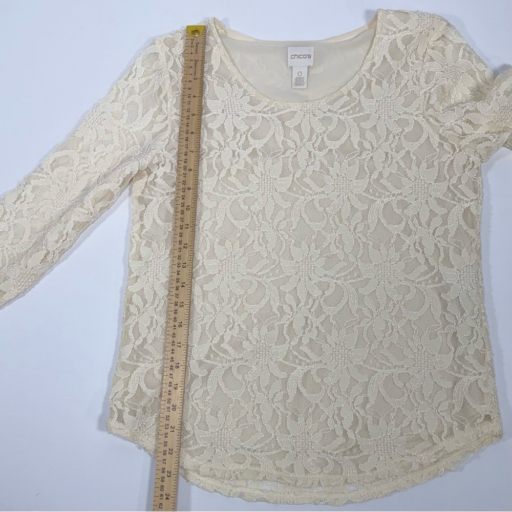 Chico's Cream Floral Lace Scoop Neck 3/4 Sleeve Lined Top Size 0 Small - Picture 5 of 10